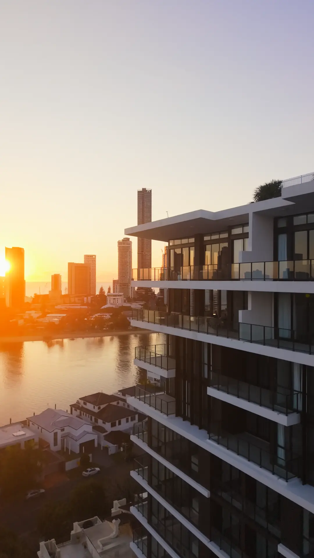 Boutique Chevron Island completed building at sunset