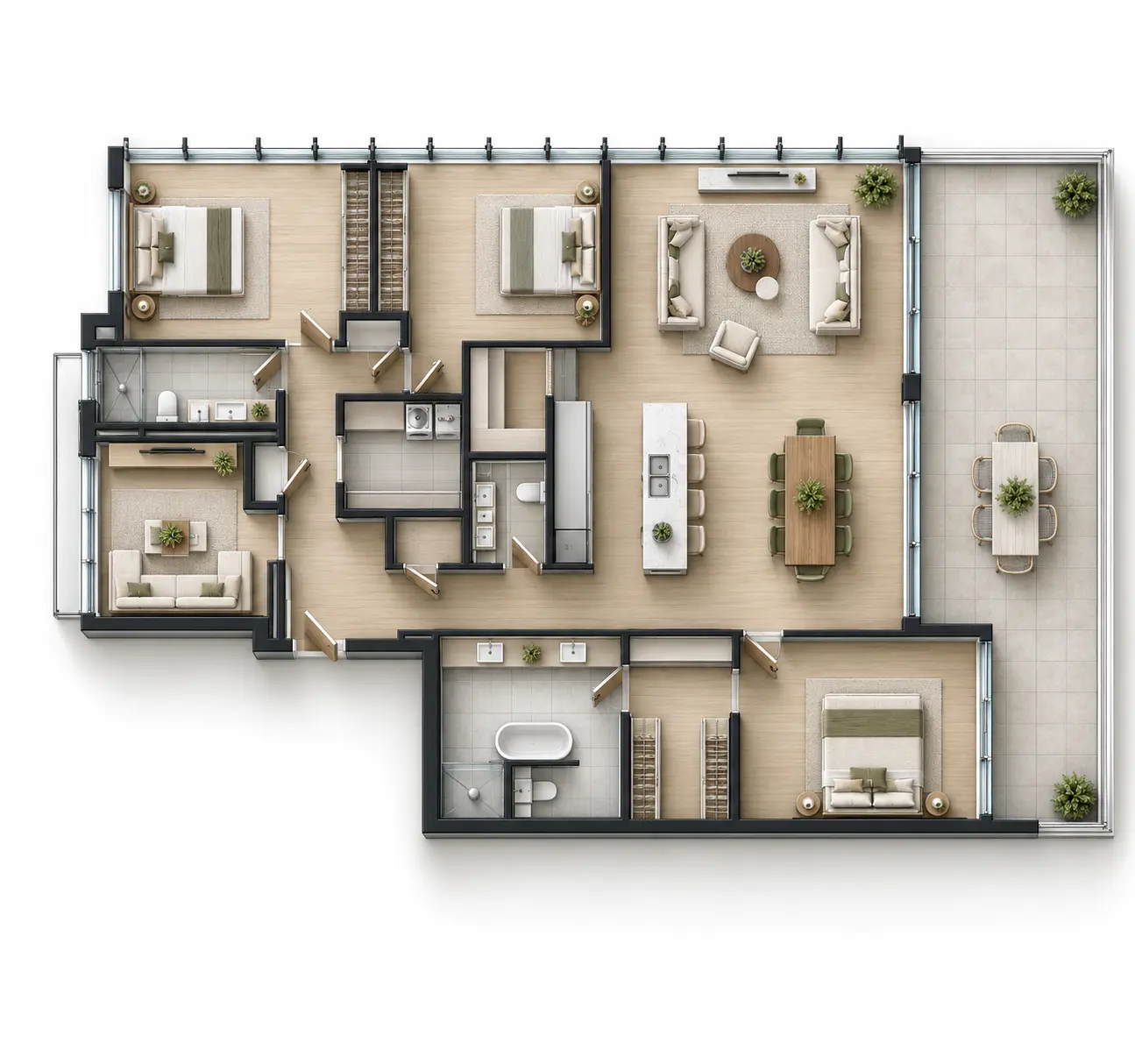 Furnished plan illustration for Residence 1401