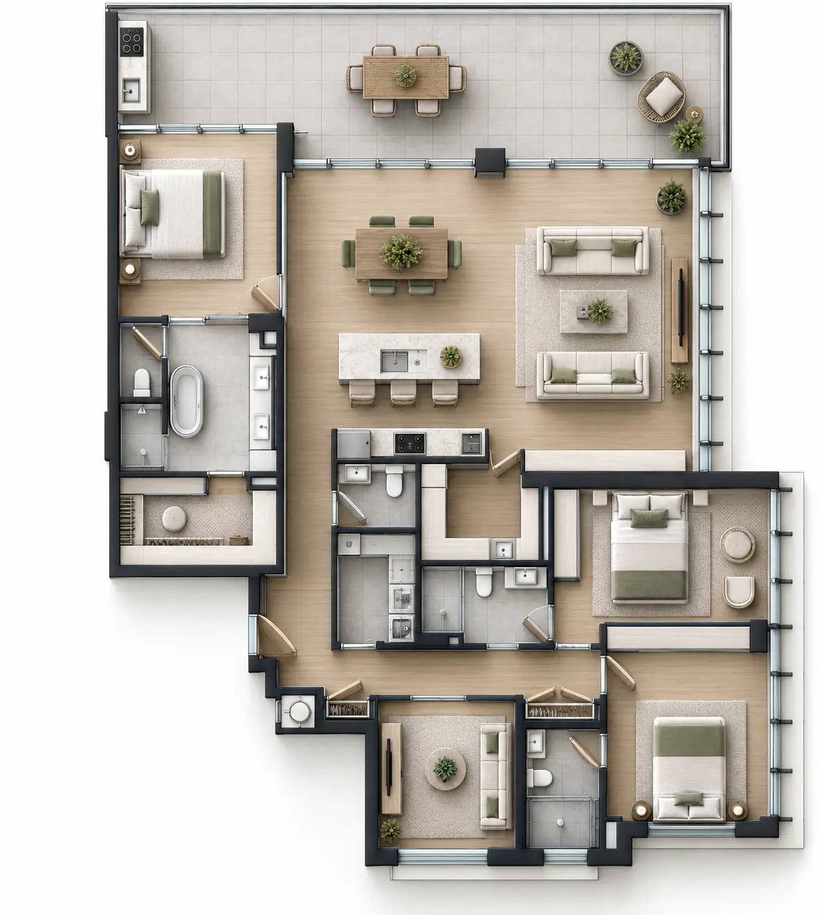 Furnished plan illustration for Residence 1402